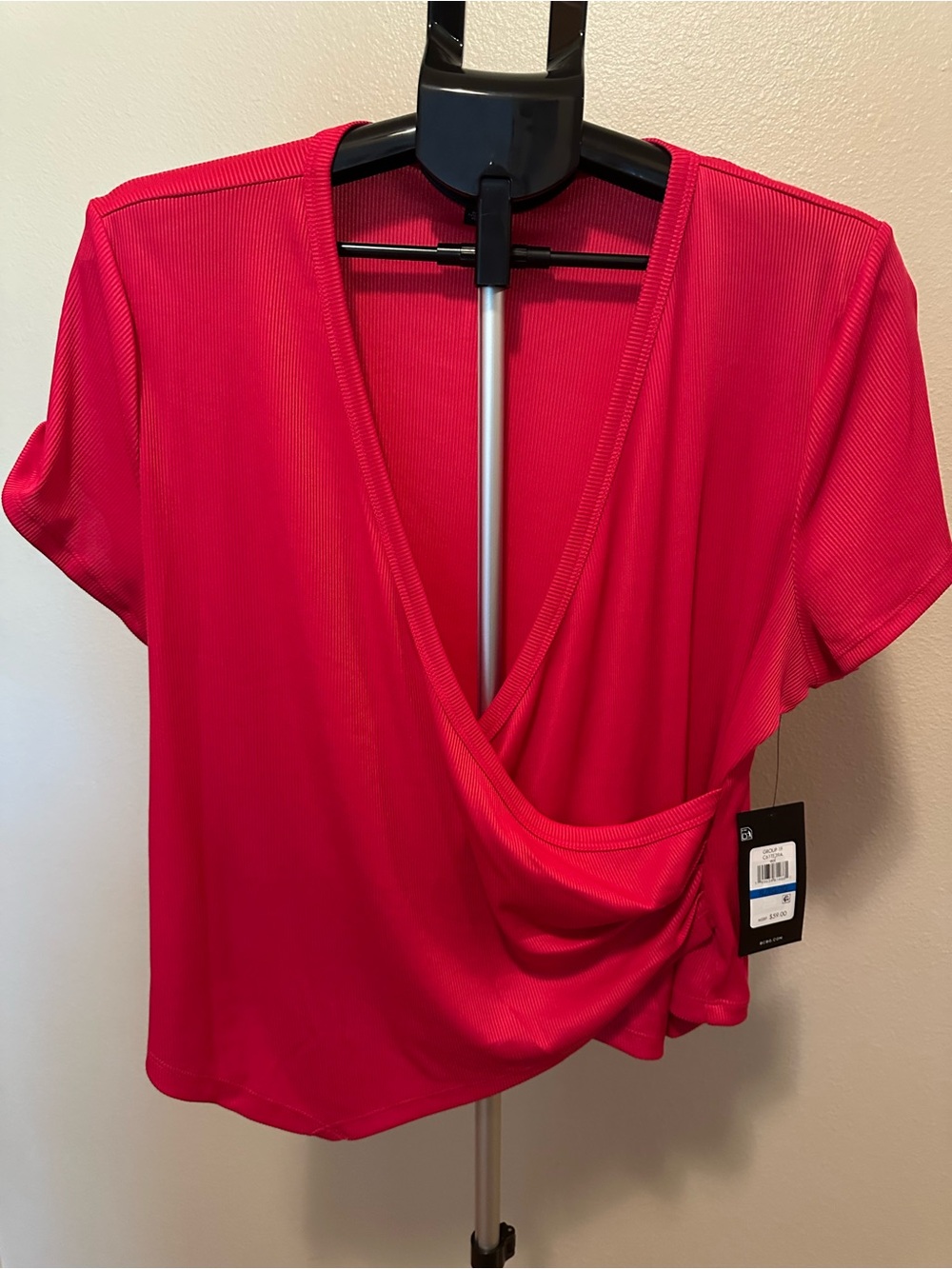 BCBG Fuchsia Draped V-Neck Crop Top